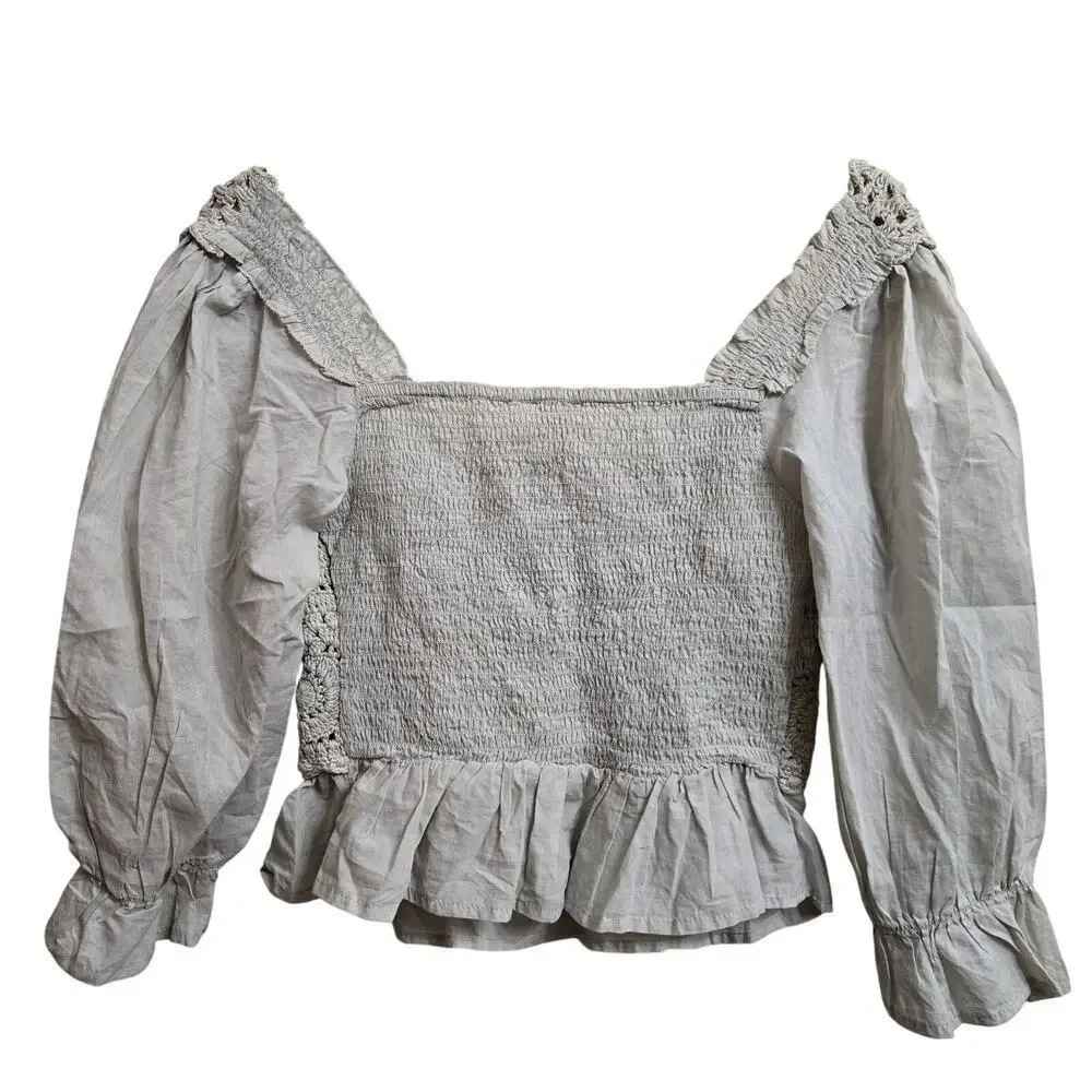 NWT Rebellion Again Womens Crochet Blouse Size Small Boho Peasant Ruffle Hippie